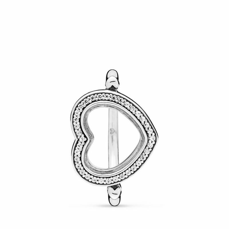 Sparkling Pandora Australia Floating Heart Locket Stackable Ring - Sterling Silver | LXGEWQ543